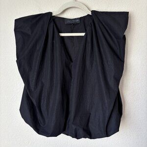 Zara Puff Sleeve V-Neck Bubble Hem Essential Black Evening Blouse Top